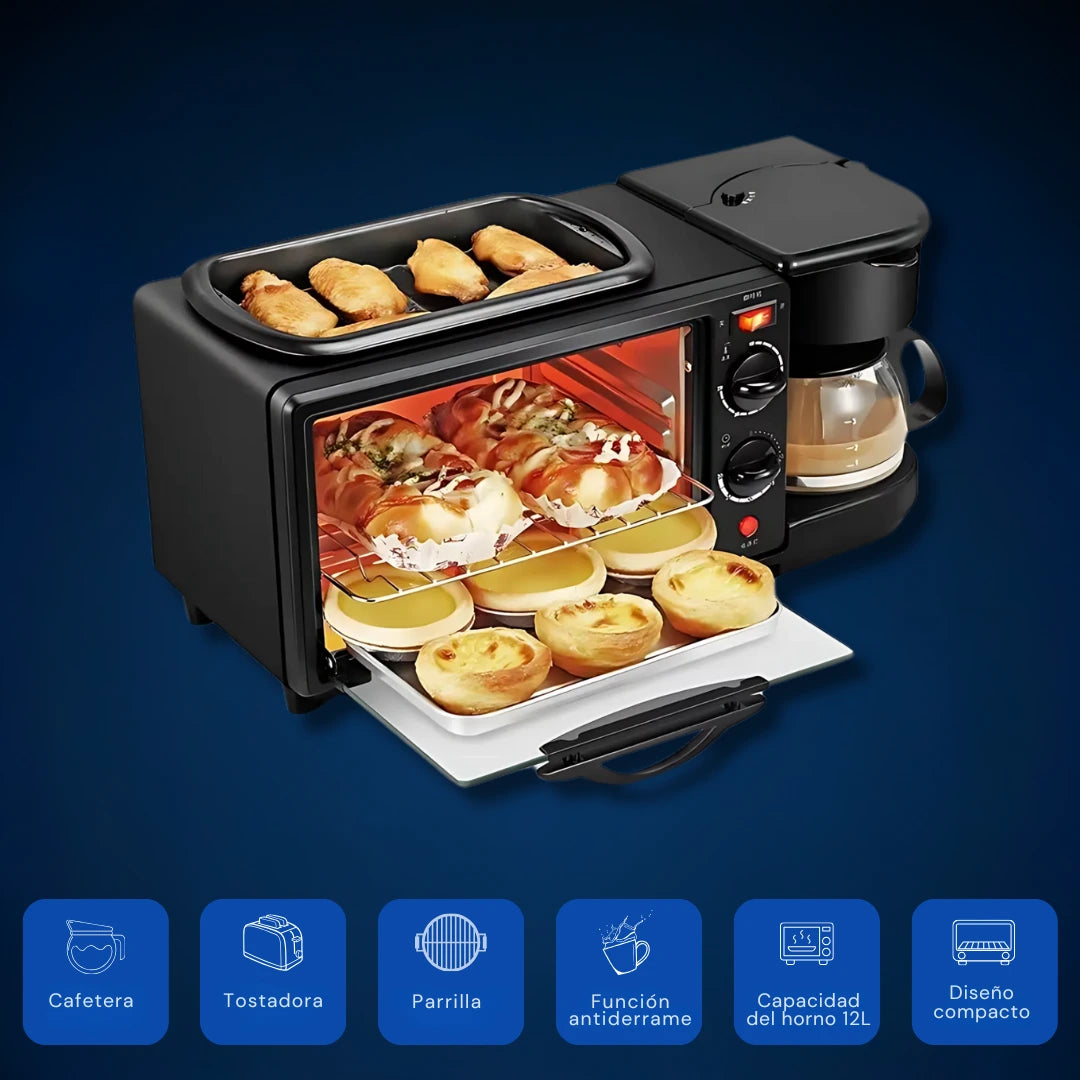 MorningChef 3 en 1: Cafetera, Tostadora y Parrilla para Desayunar