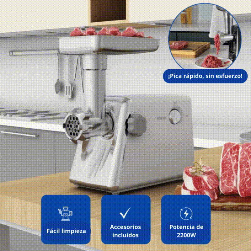 Picadora de Carne Eléctrica con Cuchilla de Acero Inoxidable