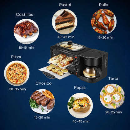MorningChef 3 en 1: Cafetera, Tostadora y Parrilla para Desayunar