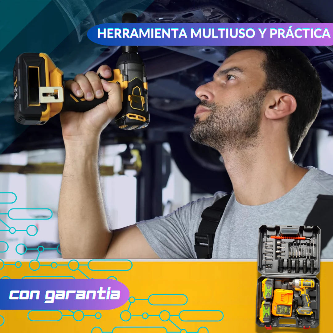 Llave de Impacto Inalámbrica 1/2 con 350 NM - 2 Baterías de 28 V y 4 Amperios + Set de Accesorios