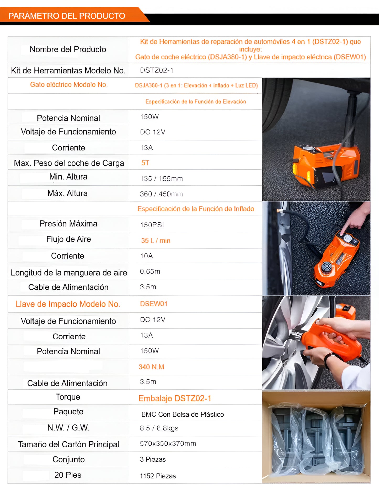 Kit de herramientas de emergencia 3 en 1 de 5 toneladas