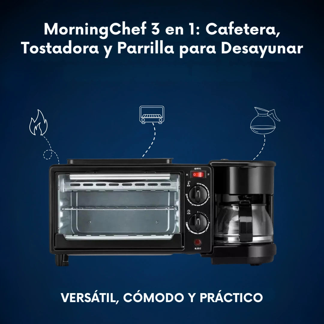 MorningChef 3 en 1: Cafetera, Tostadora y Parrilla para Desayunar