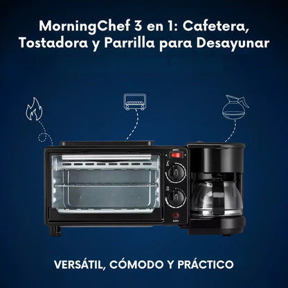 MorningChef 3 en 1: Cafetera, Tostadora y Parrilla para Desayunar