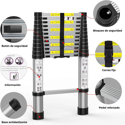 Escalera Telescópica Plegable de Aluminio – Hasta 4 Metros