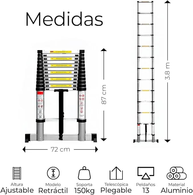 Escalera Telescópica Plegable de Aluminio – Hasta 4 Metros