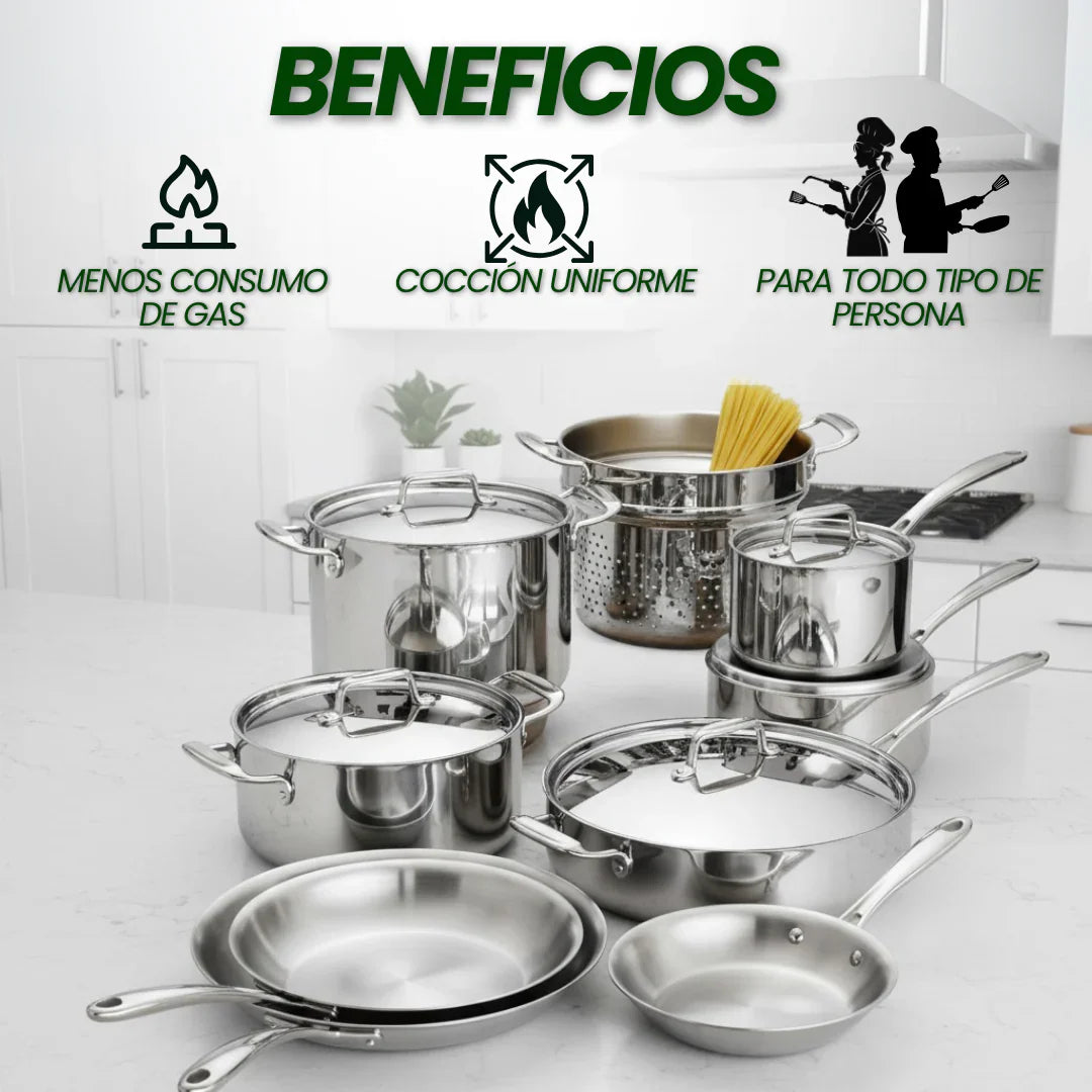 SOLO HOY GRAN LIQUIDACION: Set de ollas Acero Inoxidable (Apto para cocina de gas o inducción) + Envió GRATIS + Paga en la entrega