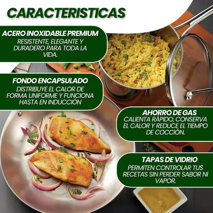 SOLO HOY GRAN LIQUIDACION: Set de ollas Acero Inoxidable (Apto para cocina de gas o inducción) + Envió GRATIS + Paga en la entrega