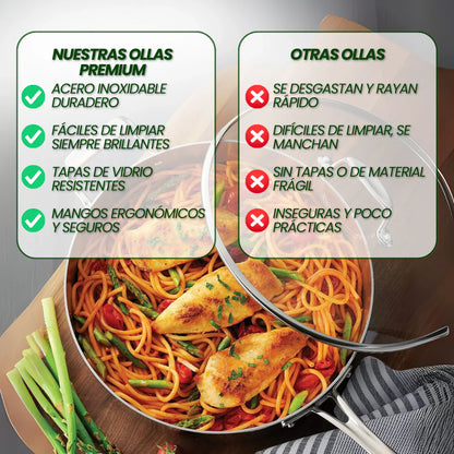 SOLO HOY GRAN LIQUIDACION: Set de ollas Acero Inoxidable (Apto para cocina de gas o inducción) + Envió GRATIS + Paga en la entrega